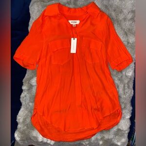 New Anthropologie Porridge Clothing Red/Rouge Button Up Front Pocket Shirt Sz XS